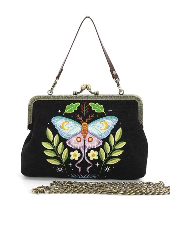 Handbags - Embroidered Moth Kisslock Clutch Bag